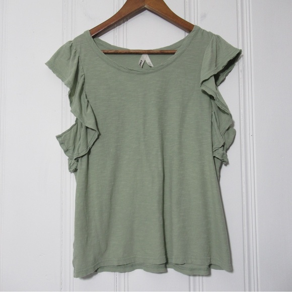 Pact Tops - Pact Short Sleeve Ruffle Top - Sage Size Medium